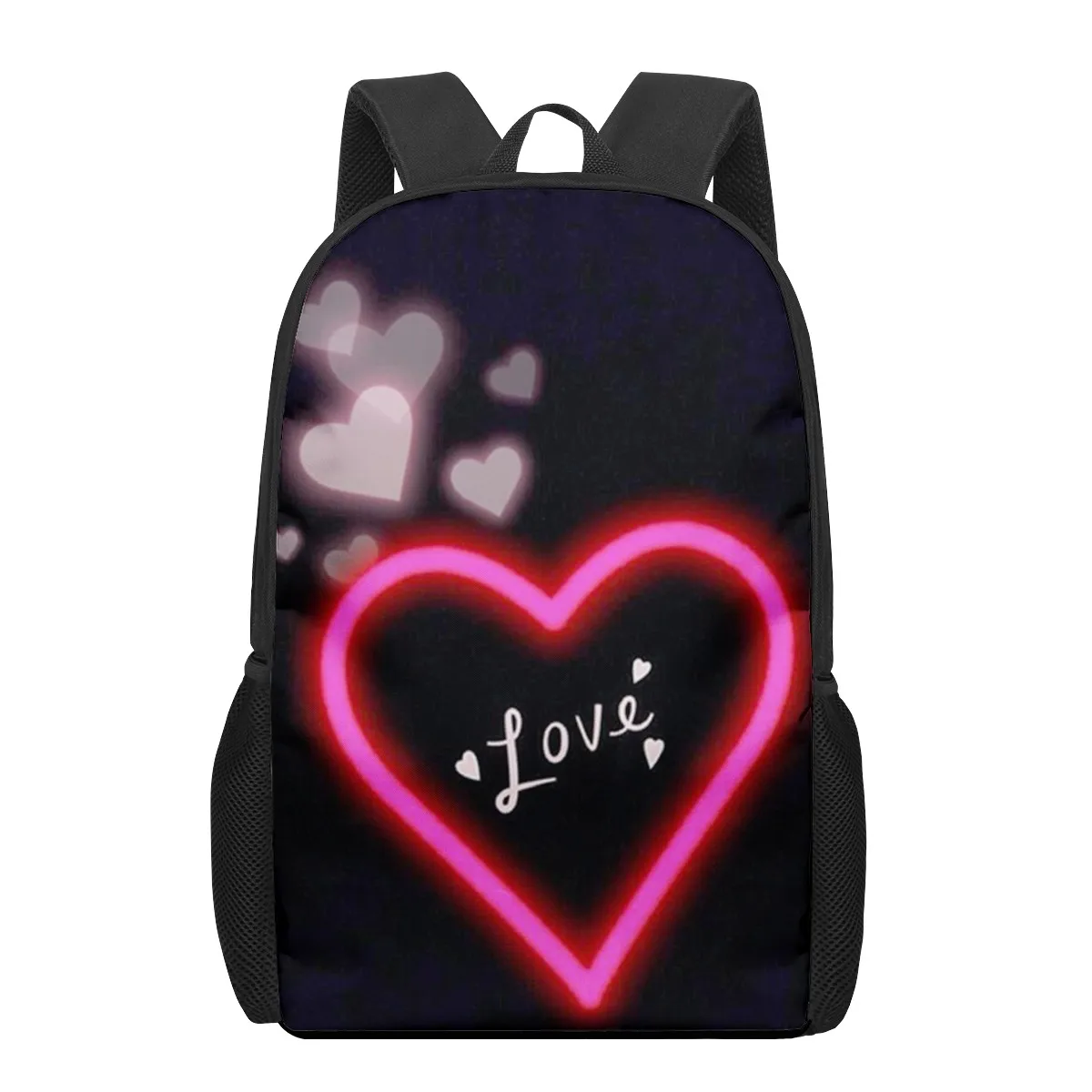 Love Heart Colourful School Bags 3D Print Kids Backpacks Kids School Bags Black Bookbag for Teenage Girls Boys Children Book Bag