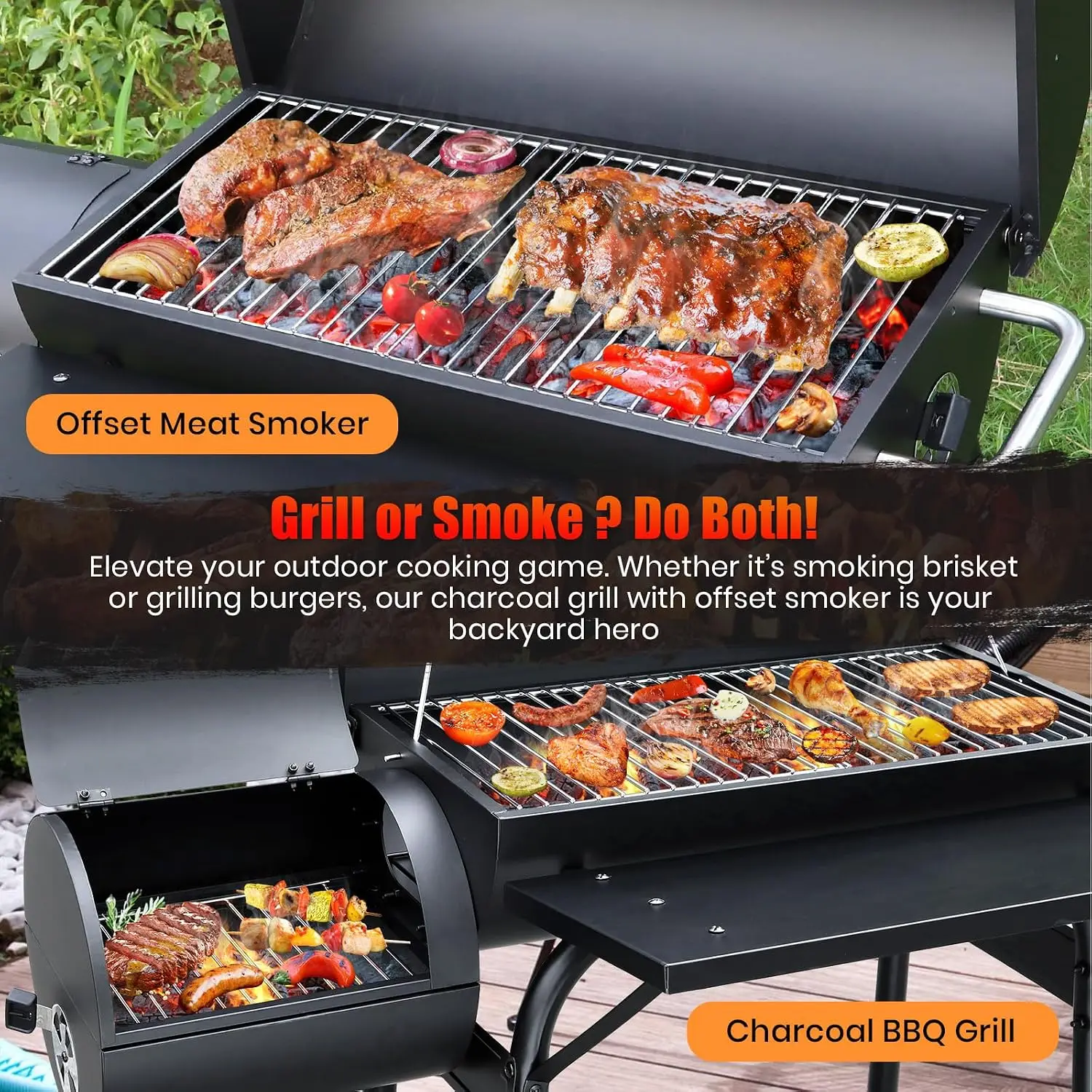 Charcoal Grill Offset Smoker: Spacious Cooking Area Barrel BBQ Grill and Smokers Combo for Outdoor Patio Backyard Camping