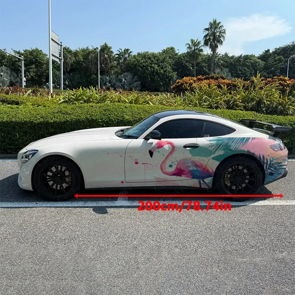 2pcs Soft Feather Flamingo Soul, Durable, Fade-resistant, Enhance Vehicle Aesthetics With Bold Artistic Design Car Vinyl Wraps