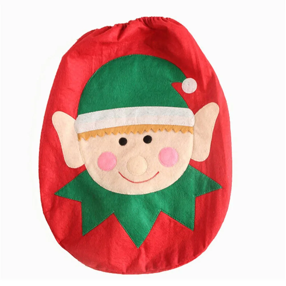 

Christmas Elf Toilet Seat Cover Multicolor Fabric Elastic Edges Secure Fit Holiday Bathroom Xmas Decoration Set
