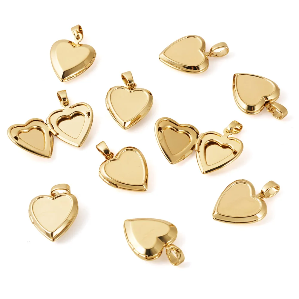 10pcs Heart Photo Locket Pendants Openable Photo Frame Brass Charms Real 18K Gold Plated for Couple Necklaces Diy Supplies Craft - view 2