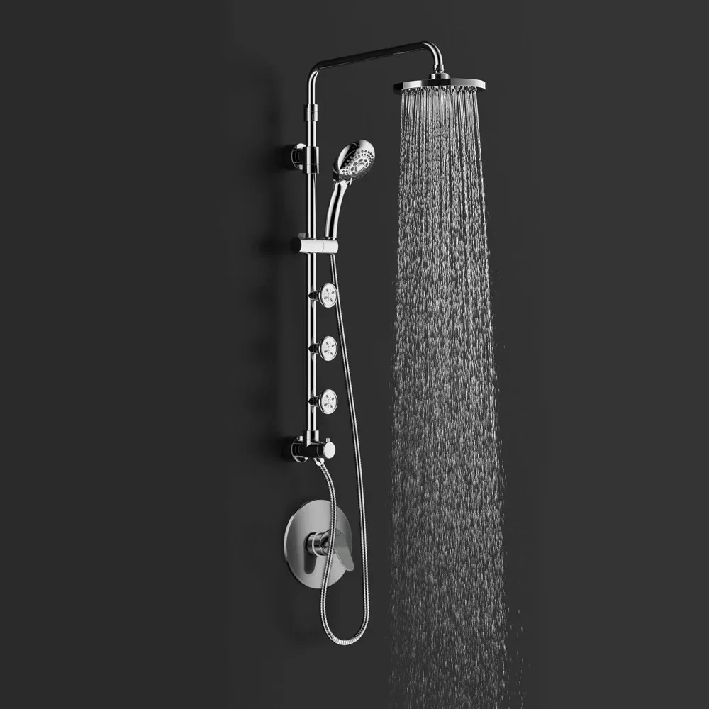 

Shower System with 8" Rain Showerhead, 3 Dual-Function Body Spray Jets, 5-Function Hand Shower,Polished
