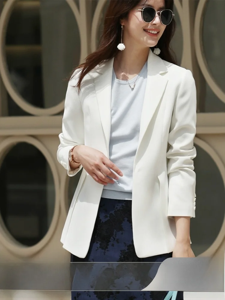 

Ele Simple White Suit Casual Split Personali Faionable Commute Sle Long Sve Slim Fit Polyester Women's Suit