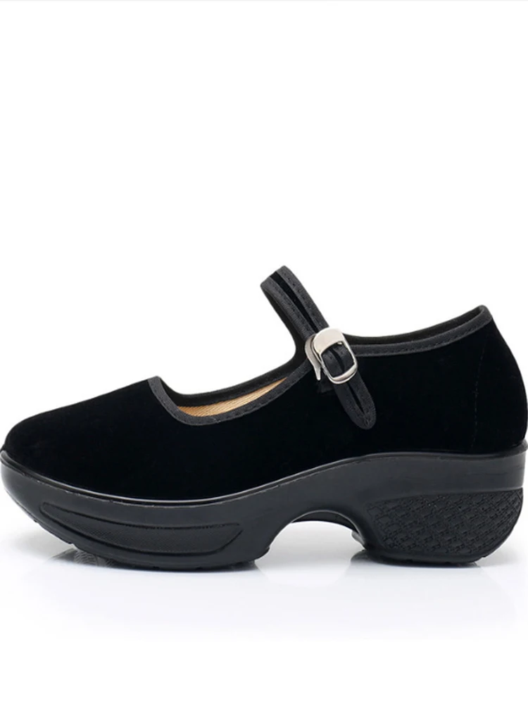 New Black High Heel Dance Shoes for Women Ethnic Tibetan Dance Yangge Folk Art Shoes Beijing Old Style Cloth Shoes Casual Low...