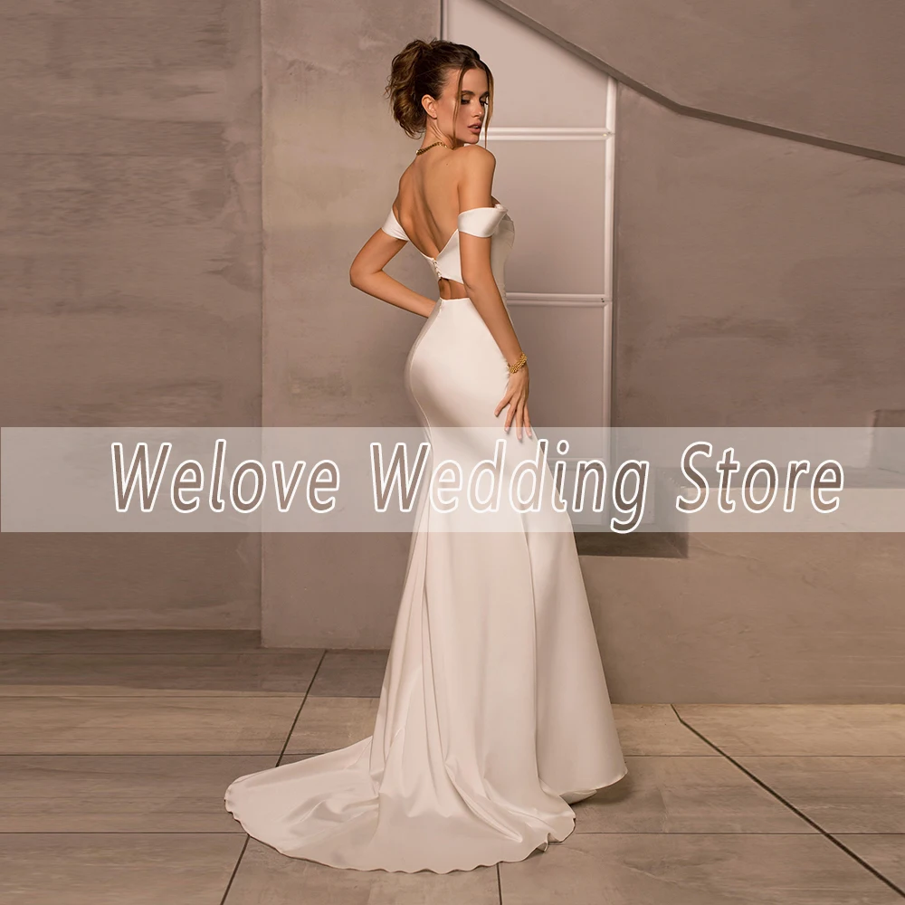 Vestido De novia De sirena para mujer, con hombros descubiertos blanco traje De novia, sin mangas, con cuello De barco, con espalda descubierta, personalizado