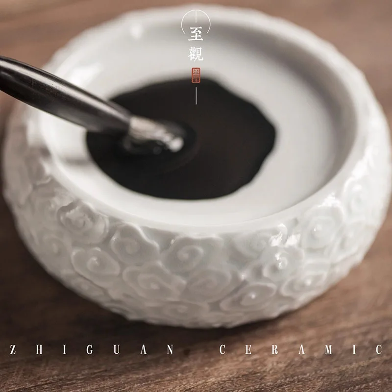 

Chinese Ceramic Ink Palette, Antique Brush Rest & Ink Dish, Scholar's Study Decor