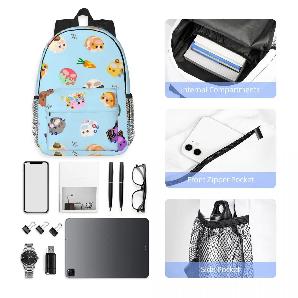 Pui Pui Molcar Assorted Characters Toss Design - Blue New Fashion High Capacity Waterproof College Backpack