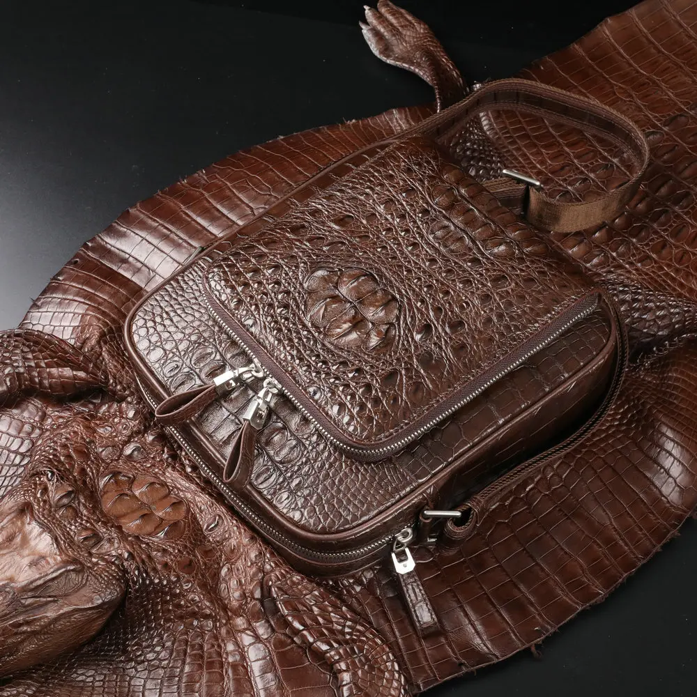 Fashion Siamese Crocodile Skin Japanese Style Men Daily Travel Business Crossbody Bag Men's Shoulder Top-handle Bags Leather Bag