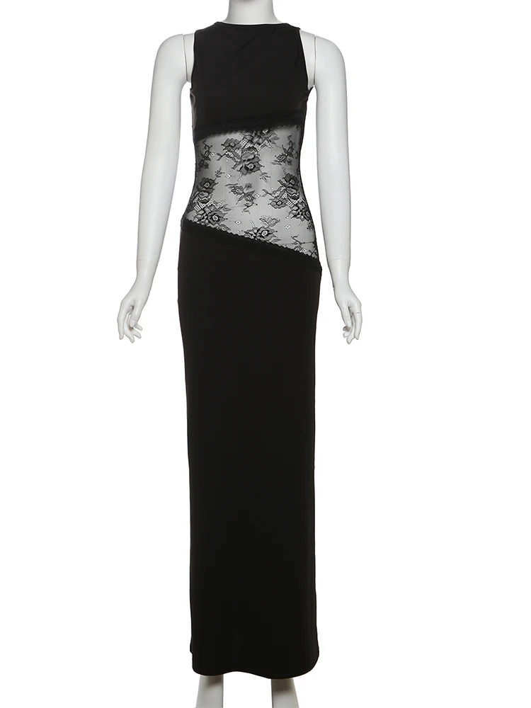 Weird Puss Backless Sexy Dress Women Jacquard Mesh Patchwork Irregular Chic Y2K Summer Midnight Party Clubwear Vacation Bodycon