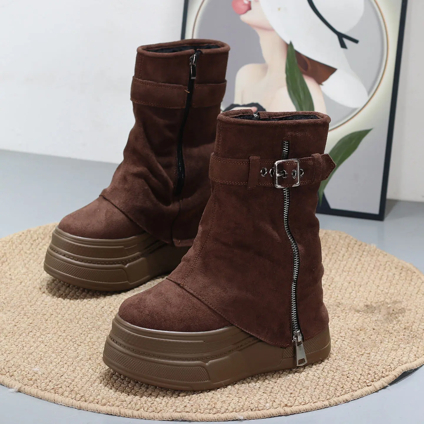 

Women's 12cm Hidden Heel Fashion Boots Fall Winter Ultra High Platform Ankle Boots for Petite Women Slimming Effect