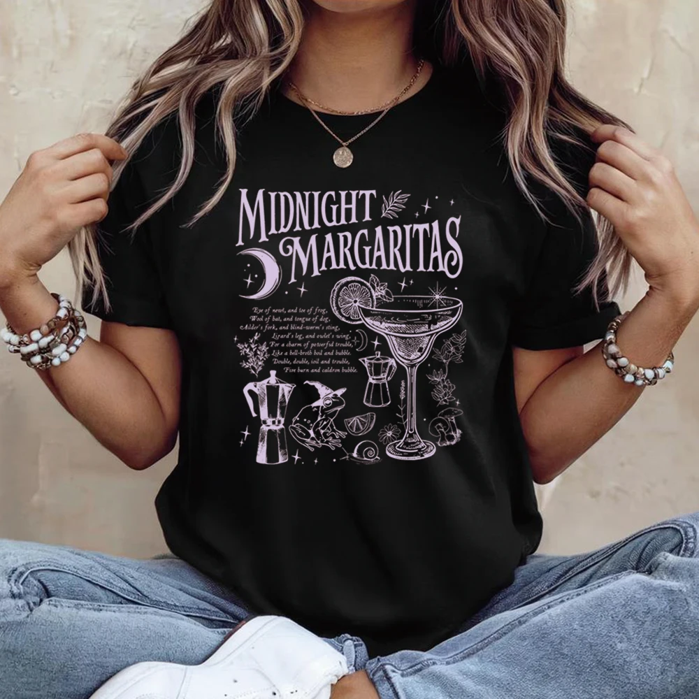 Midnight Margaritas T-Shirt Salt Rosemary Lavender Love Tshirt Witchy Tee Halloween Shirts Retro Graphic Short Sleeves Tops Tees
