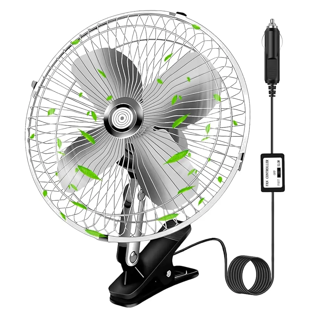 

Free Shipping10-Inch Silver Cigarette Lighter Fan, Two-Speed Adjustment, 360-Degree Rotation, Clip-On Design 12 Volt Fan, Perfec