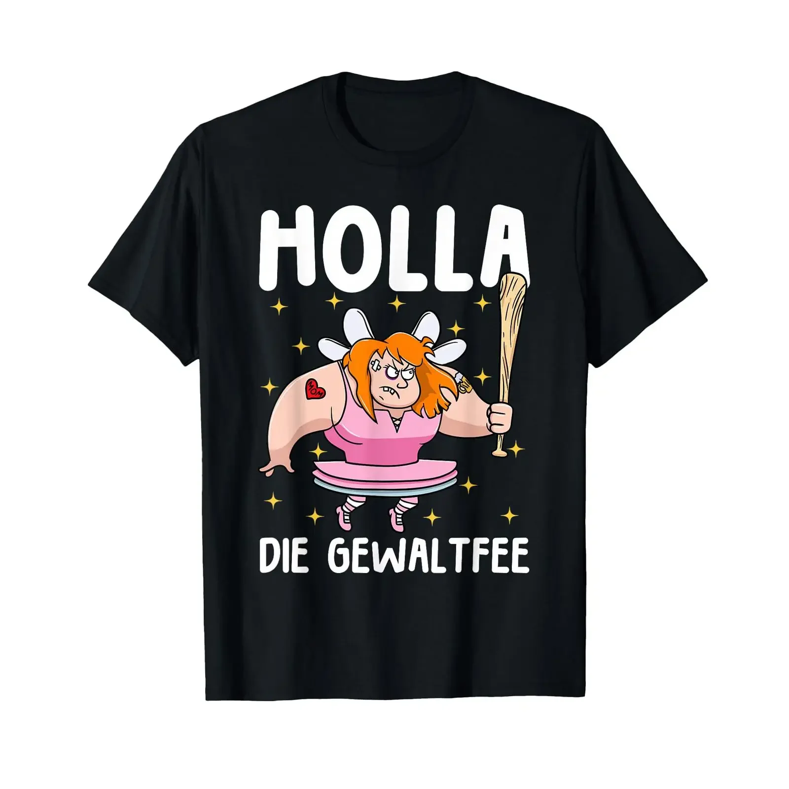 Holla T Shirt with German Text quot Die Gewaltfee Party Festival Fairy black s vintage Washed Comfortable Casual homme Soft