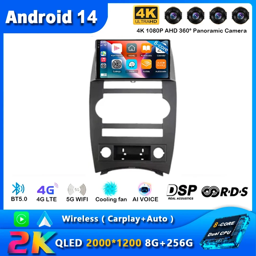 Android 14 Carplay Auto For Jeep Cherokee Commander XK 2005 2006 2007 2008 2009 2010 2011 Car Radio Multimedia Player GPS Stereo