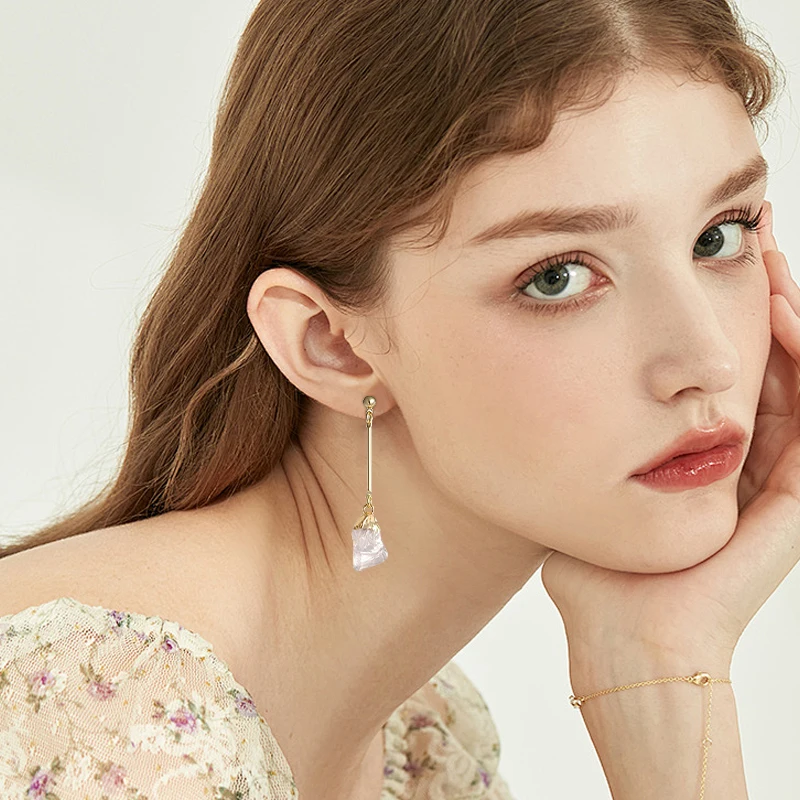Crystal Earrings Irregular Natural Stone Hook Drop Earrings Women\'s Long Tassel Hook Earrings Banquet Wedding Engagement Jewelry