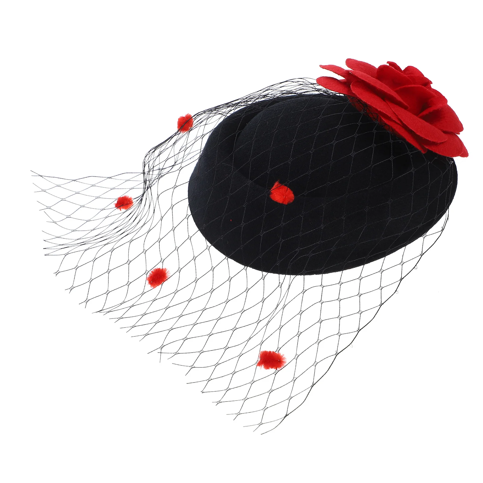 زهرة الورد الاصطناعية قبعة صغيرة الفاسناتور الشرير نمط صافي ديكور مشبك شعر للنساء فستان حفلة تنكرية لباس غير رسمي #4