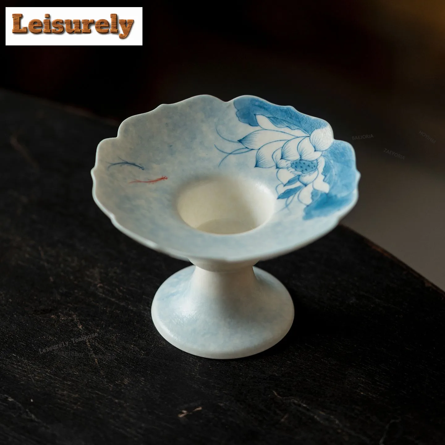 HOYIHM Sprinkle Blue Hand Painted Fish Playing Lotus Incense Holder Zen Garden Incense Burners Meditation Censer Bedroom Gifts
