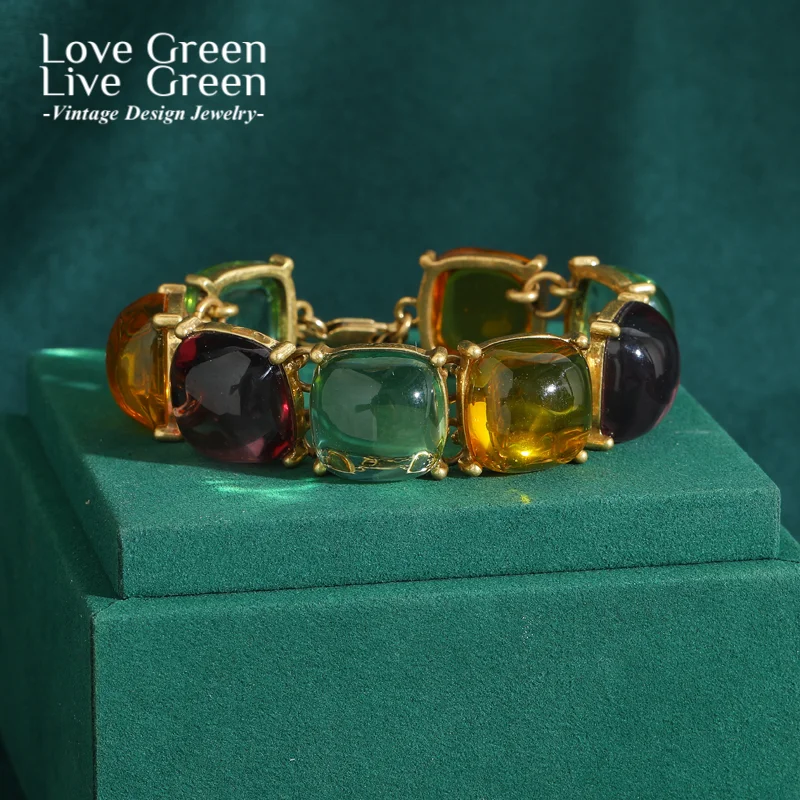 Vintage Colored Candy Glaze Charm Bracelets For Women Round Cute Valentine Day Gift Gothic Jewelry Gold Color Accessories 2025
