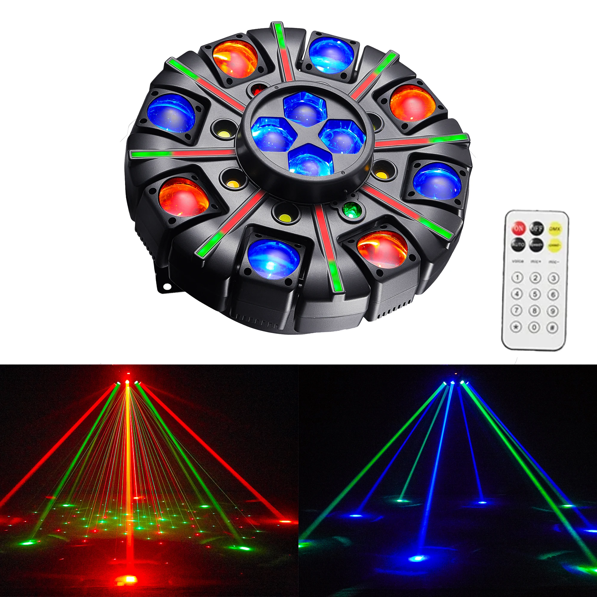 GOTSTAGE 150W RGBW Party-Effektstrahler Rot & Grün Laser Stroboskop-Licht DMX512 Fernbedienung DJ Disco Bar KTV Weihnachts-Bühnenlicht