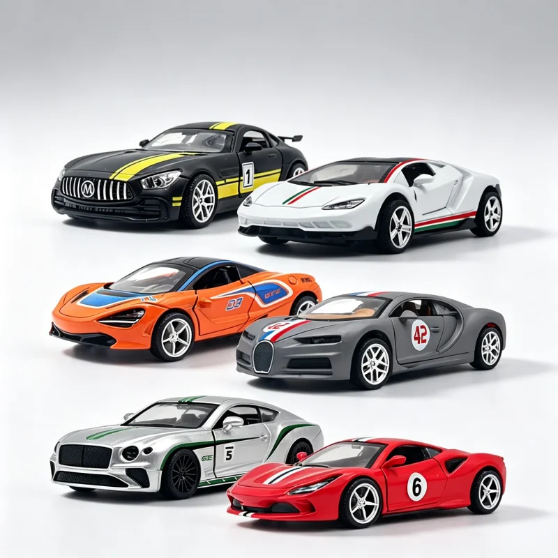Bagged 1:36 Scale Die-Cast Racing Car Supercar Model Set, Alloy Rewind Toy Car, Many Styles, Suitable for Gifts and desktop Deco
