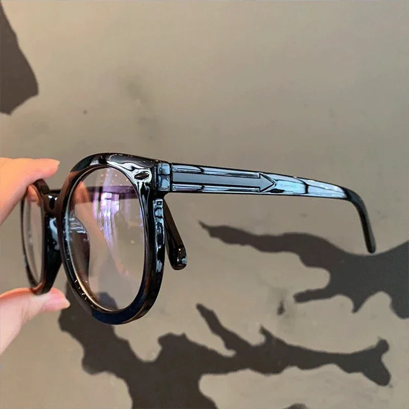Vintage Black Frame Glasses Women Men Retro Oversized Round Optical Spectacle Plain Eyewears Anti Blue Light Reading Eyeglasses