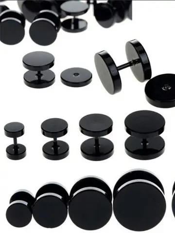 One Pair Black Stainless Steel Round Stud Earrings For Women Dumbbell Piercing Earrings Men Punk Fashion Jewelry 2-14mm