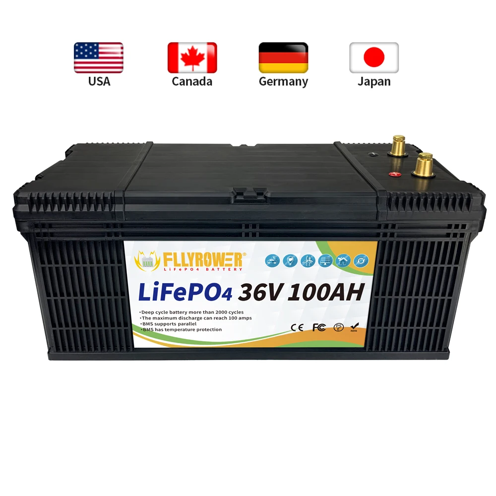 

US/EU/Canada Stock LiFePO4 36v100Ah Iron Phosphate Energy Battery Pack With BMS Deep Cycle for Golf Cart EV RV Storage Battery