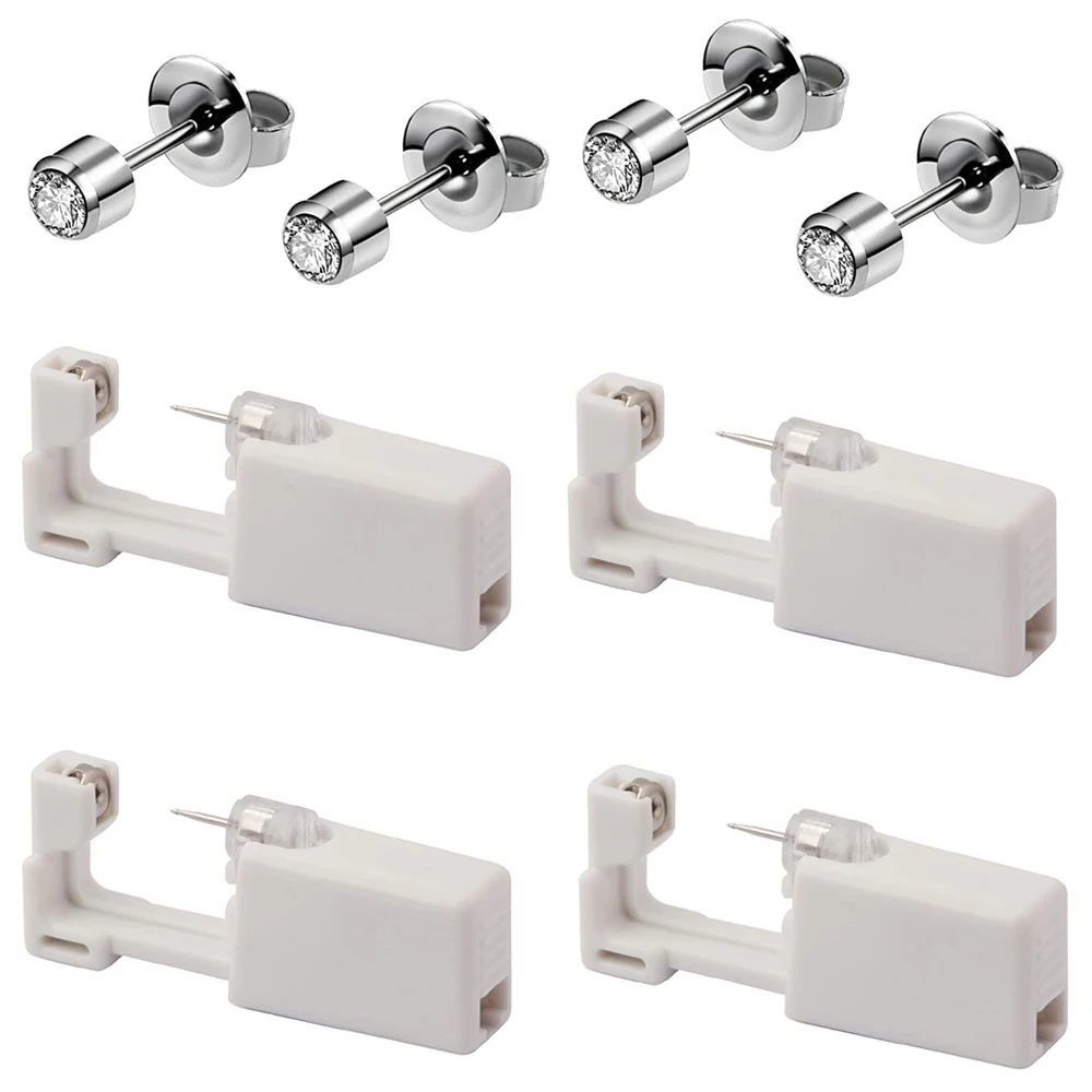 4pcs Disposable Sterile Ear Piercing Unit Cartilage Tragus Helix Piercing Gun NO PAIN Piercer Tool Machine Kit Stud DIY Jewelry
