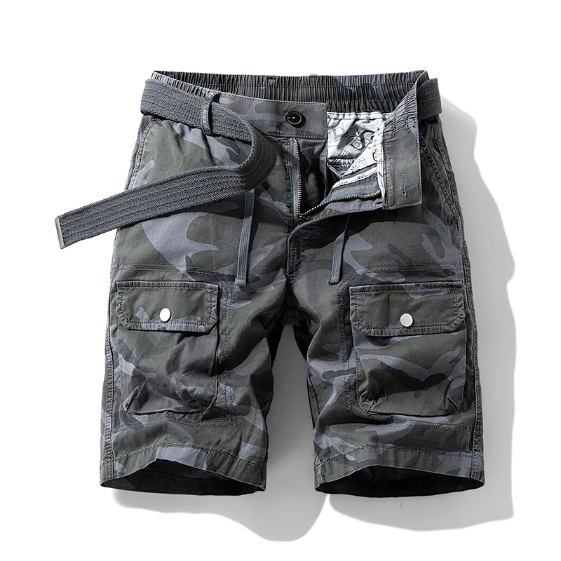 Moda baggy cinco quartos calças verão camuflagem carga shorts multi-bolso perna reta casual cintura elástica masculina