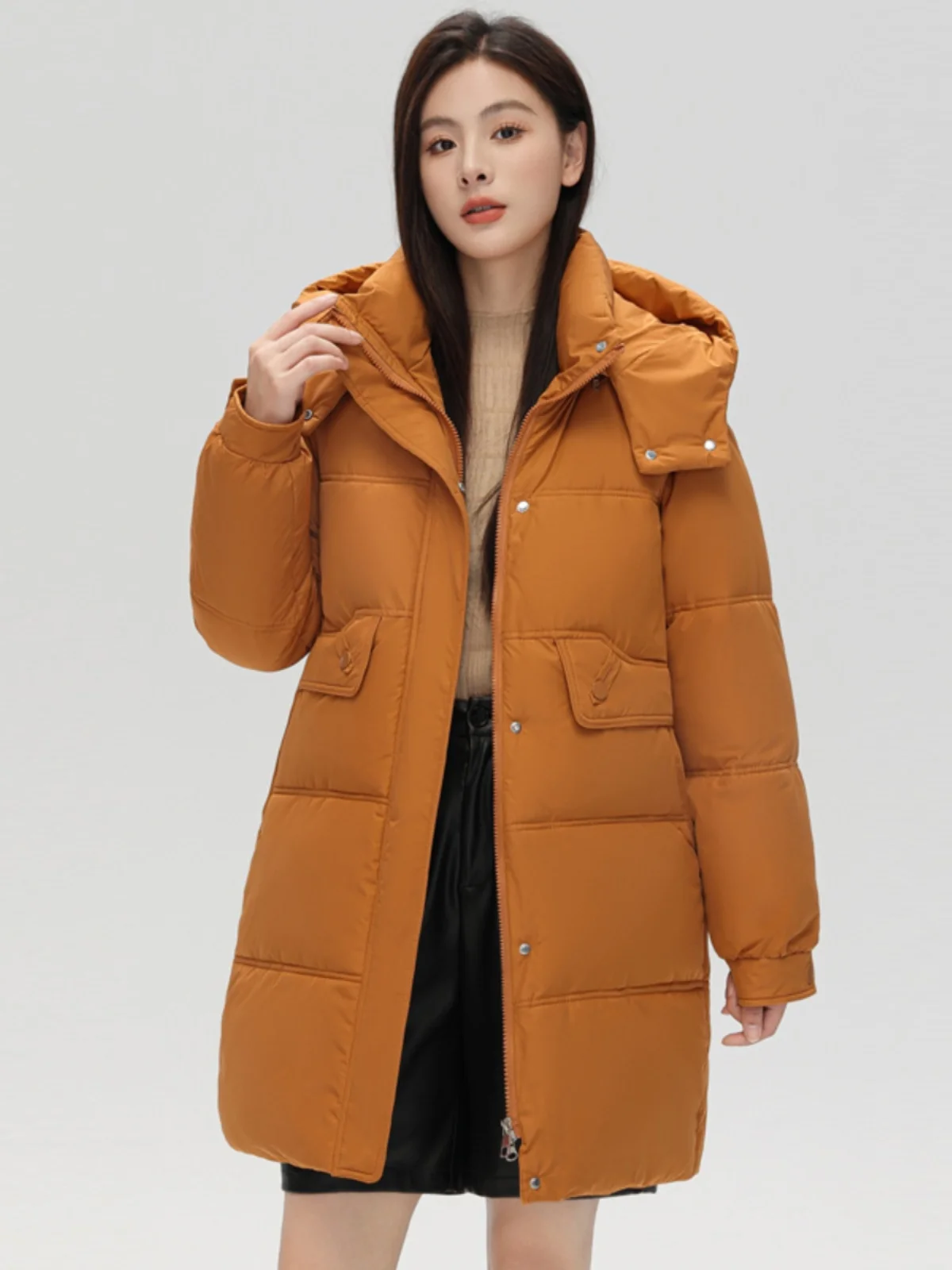 

Съемная шапка из хлопкового тюэта, женская свободная верхняя одежда средней длины на осень-зиму, теплое удобное пальто большого размера