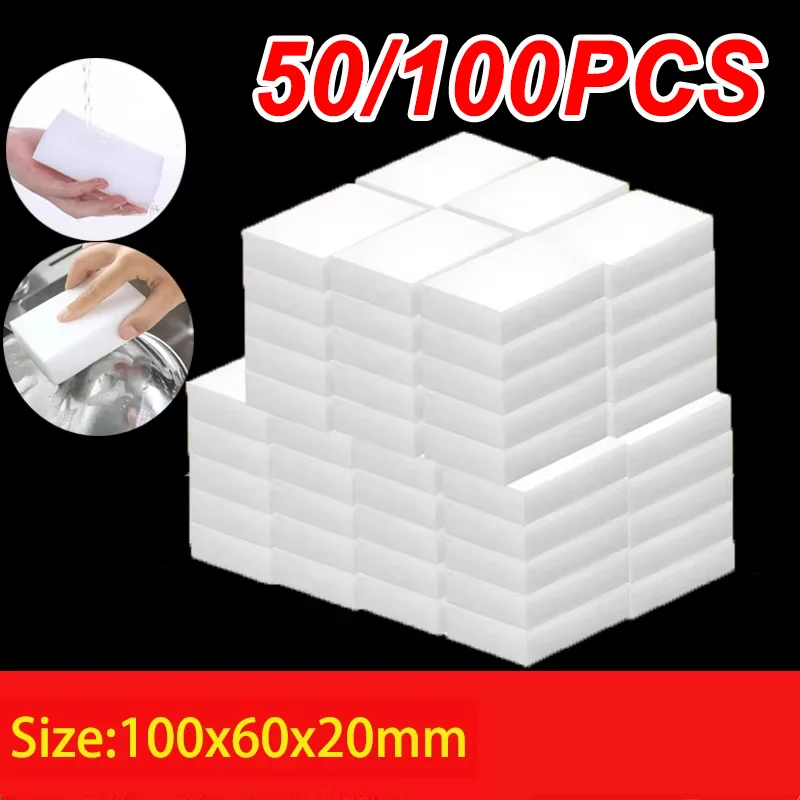 Esponja mágica de melamina para limpieza de cocina, esponja de limpieza para lavar platos, herramientas de limpieza de baño, 50/100 Uds.
