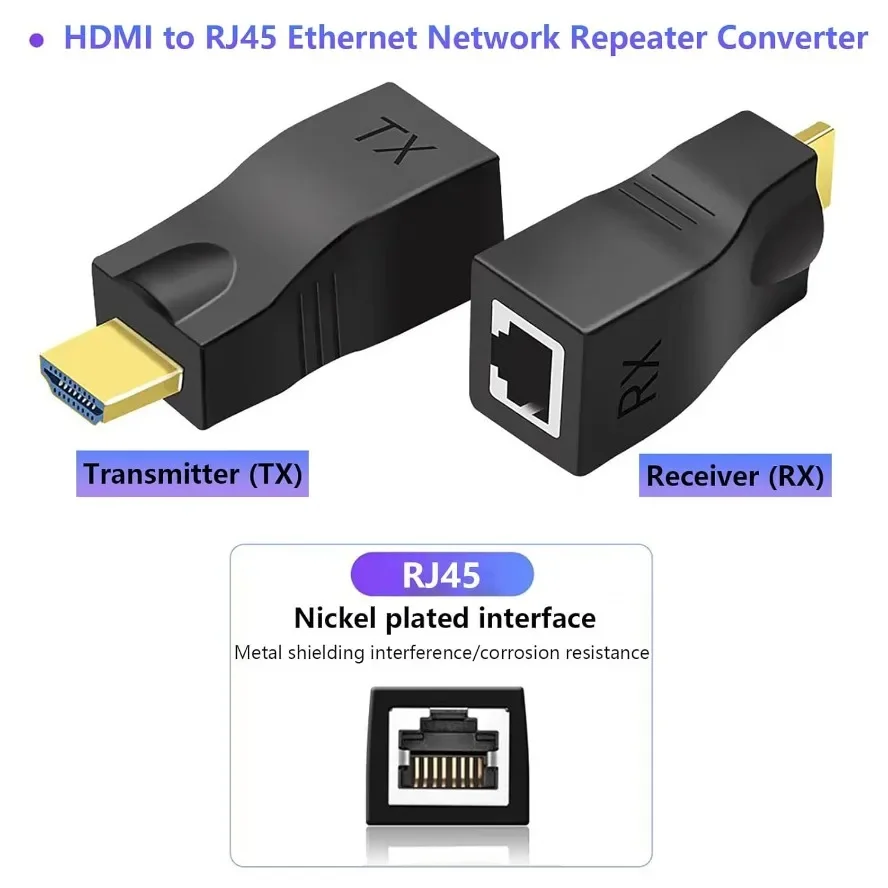 HDMI zu RJ45 Video-Extender 4K 1080P RJ45-Ports Netzwerk bis zu 30M HDMI-kompatibel zu RJ45 über CAT5e / 6 UTP LAN-Verlängerungskabel – Detail 3