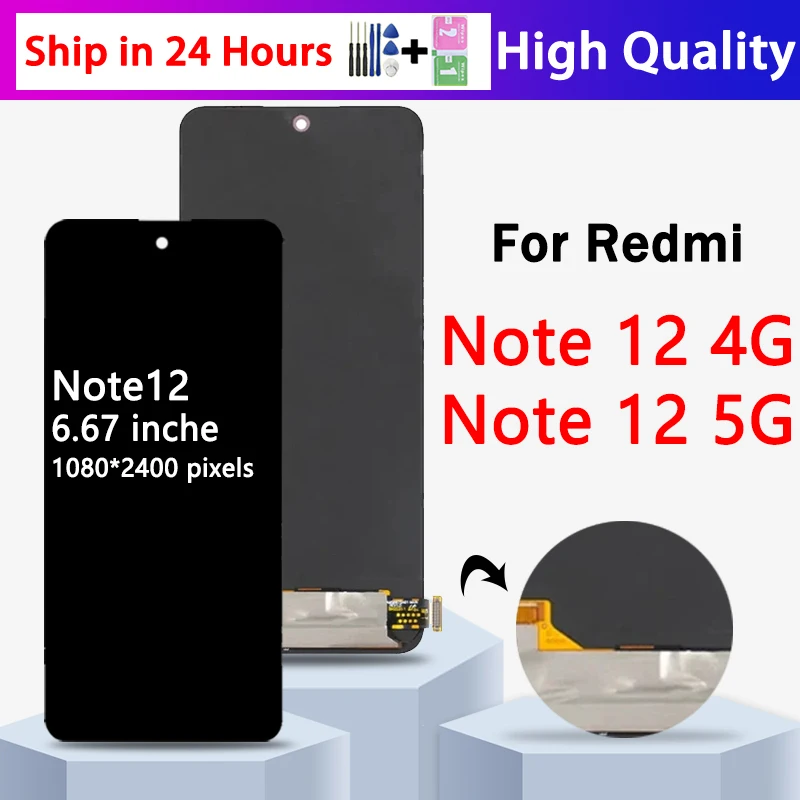 AMOLED LCD For Xiaomi Redmi Note 12 4G 23021RAAEG LCD Display Touch Screen Digitizer Assembly For Redmi Note12 5G 22111317I