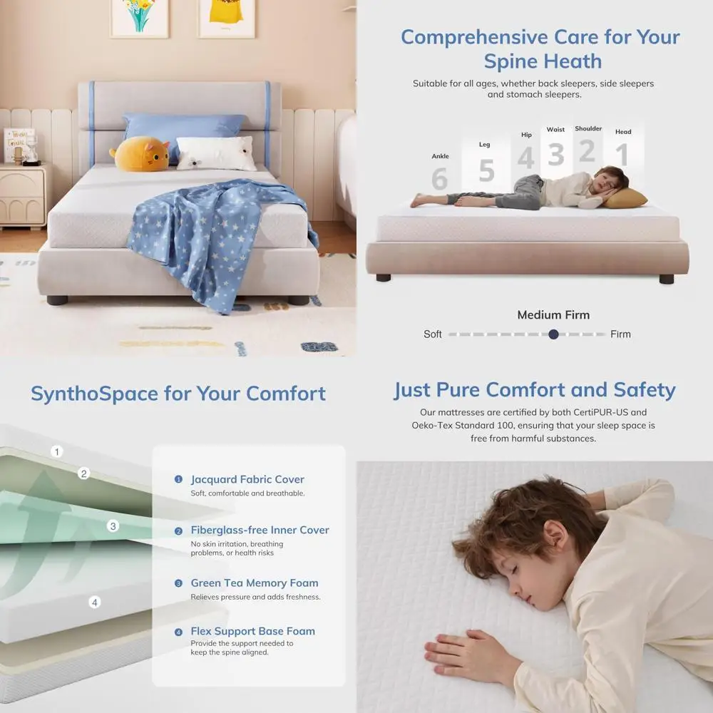 

Средний фирменный матрас из пены с эффектом памяти с зеленым чаем, размер Twin XL, без стекловолокна, сертифицирован CEPUR-US, поддержка прохладного сна