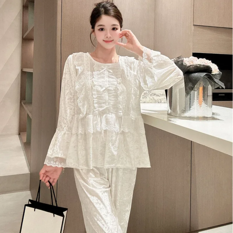 

Осенне-зимняя бархатная пижама 2022, женские брюки с длинными рукавами, комплект из двух предметов, дворец, мягкая теплая ночная рубашка, одежда для сна