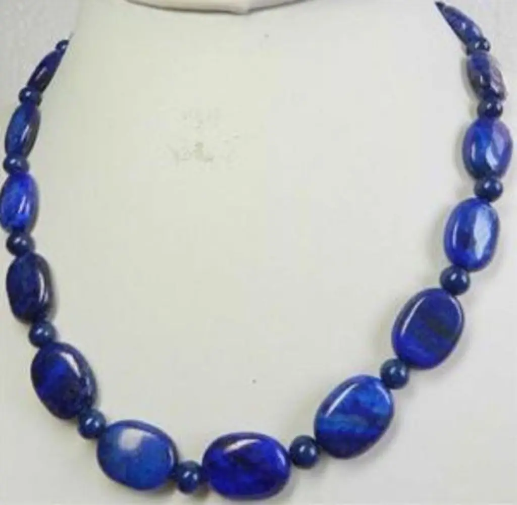 

13X18mm Natural Egyptian Oval Lapis Lazuli & 6mm Round Beads Necklace 18" AAA
