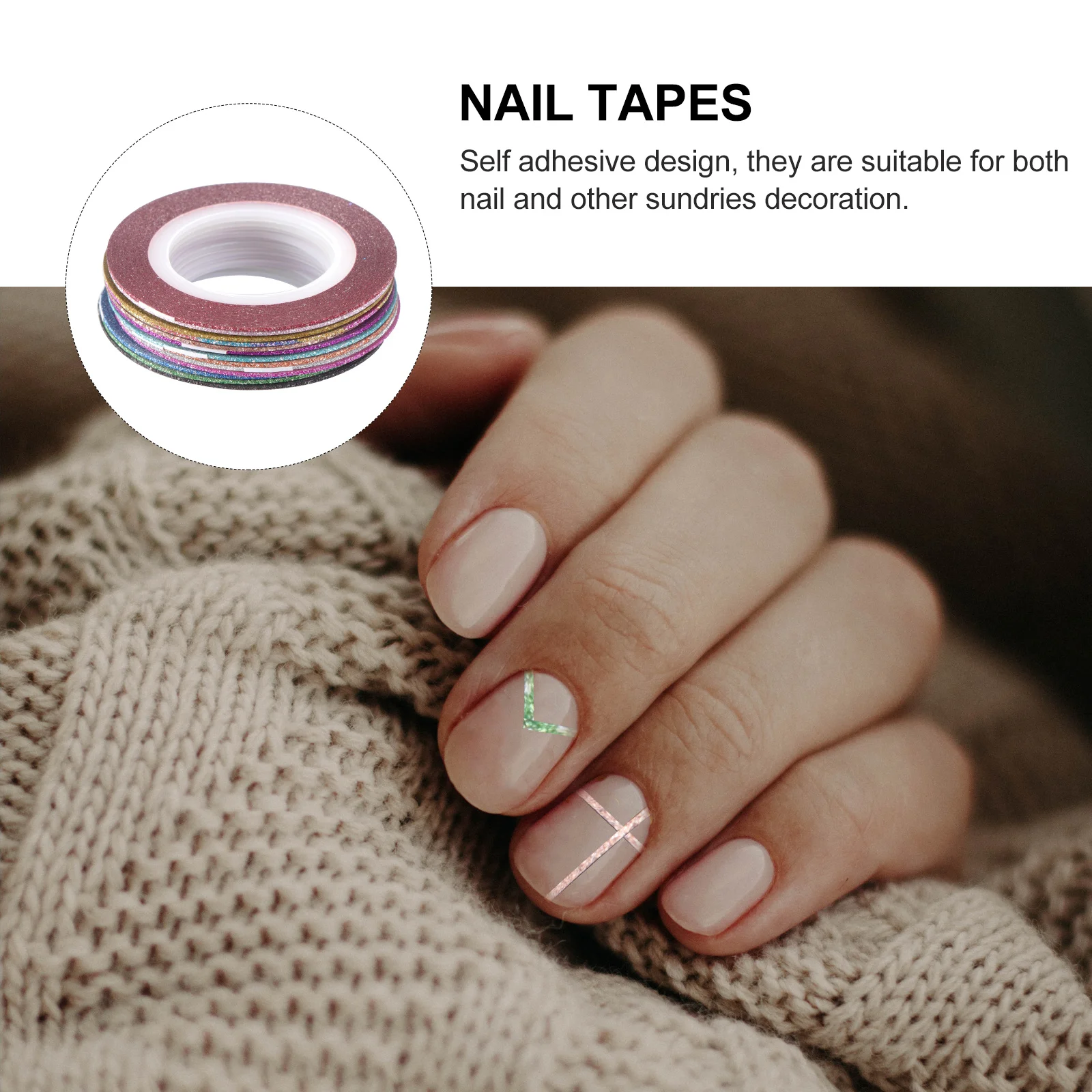 مجموعة تزيين الأظافر شريط أظافر لامع 1 مم للتقليم والباديكير أداة ملصق ذاتية اللصق متعددة الألوان