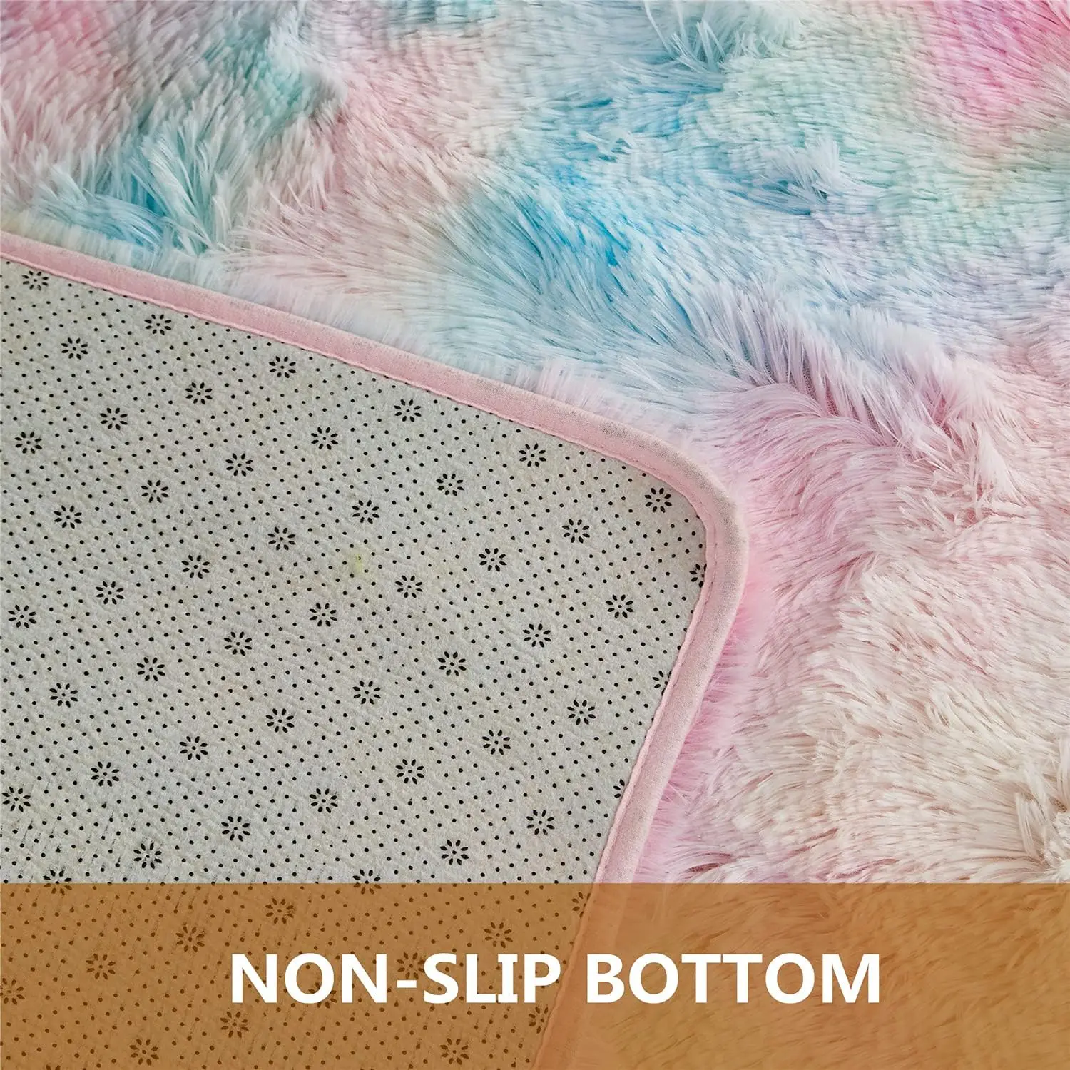 VIKAMA Tie-Dye Plush Carpet 1.3x2FT Living Room Soft Girls Bedroom Bed Blanket Children\'s Room Decorative Non-Slip Floor Mat
