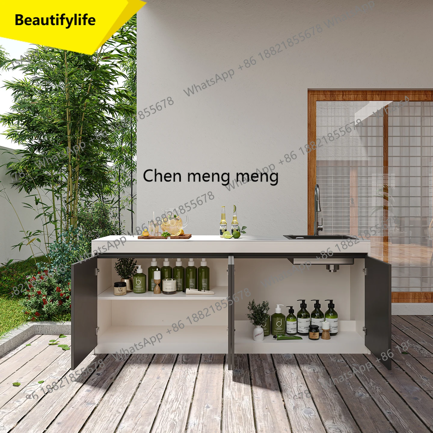 

01A Outdoor all-aluminum alloy rock slab sink basin integrated cabinet sink garden console