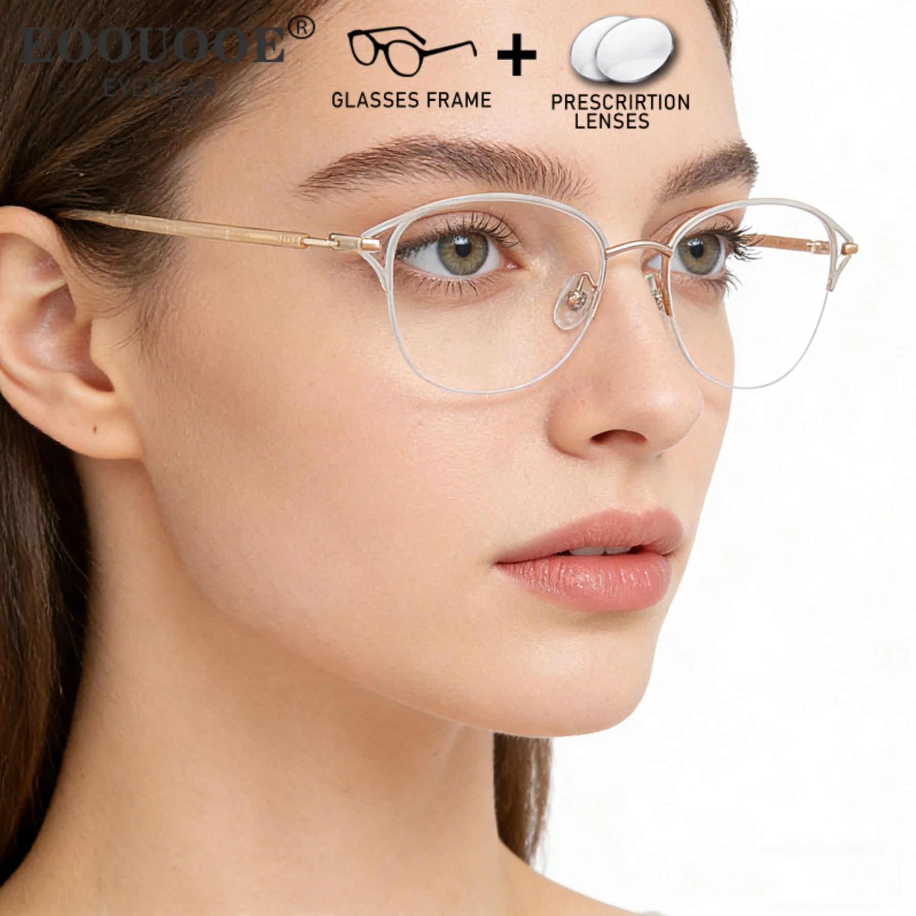 

Half Frame Elegant Women's Glasses Prescription Myopia Aspherical Lenses Myopia Hyperopia Photochromism Optical Eyewear