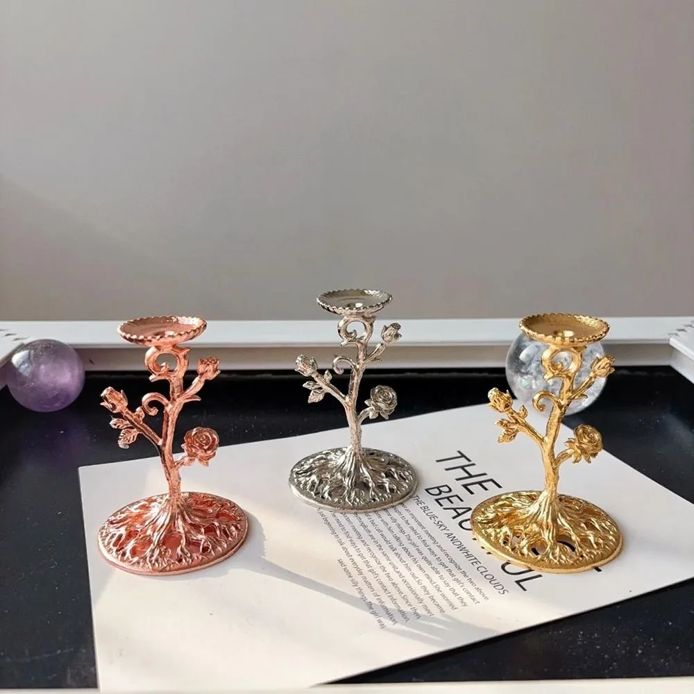 Rose Flower Stem Crystal Ball Stand Metal Single-Head Display Base Sphere Holder Mineral Specimen Gemstone Decor