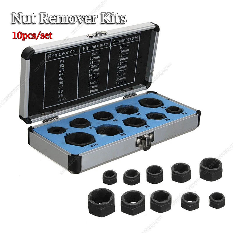 

10PC Broken Nut Bolt Extractor Socket Head To Take Hexagonal Screw Tool Screws Remover Threading Tool Kit Black Nuts Set