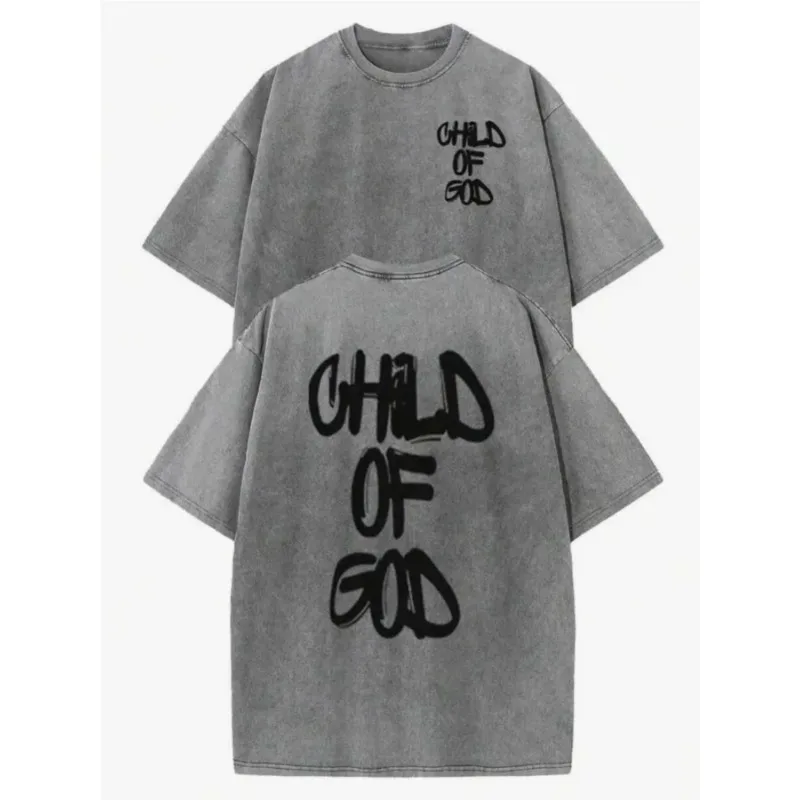 Vintage Child Of God T-Shirt für Herren, Oversize, gewaschene Baumwolle, christliches Grafik-T-Shirt, Retro-Streetwear, lässig, Sommer, Kurzarm
