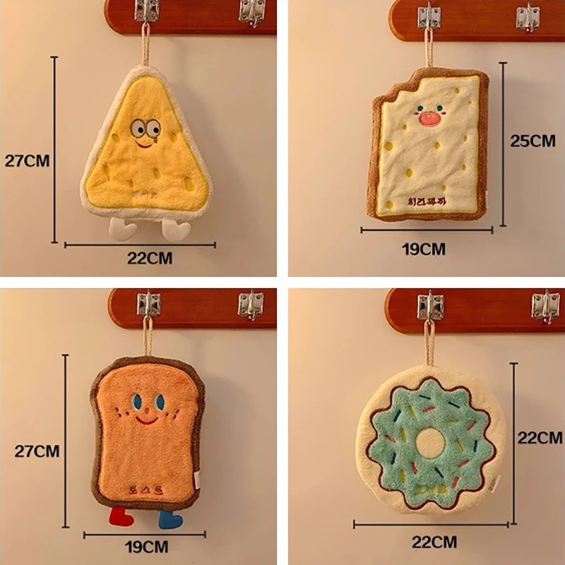 لطيف الكرتون نمط منشفة معلقة لمسح الأيدي سماكة ماصة منشفة ناعمة Kawaii مع حلقة معلقة لوازم الحمام