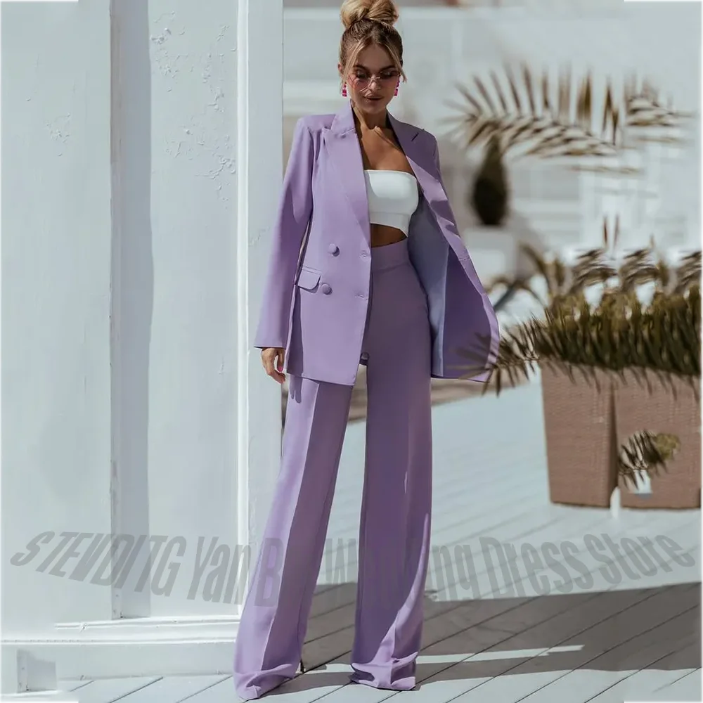 New Arrival Hot Sale Women Suits Jacket Pants Solid Color Classic Fit Double Breasted Blazer Set Office Lady Formal Party Outfit