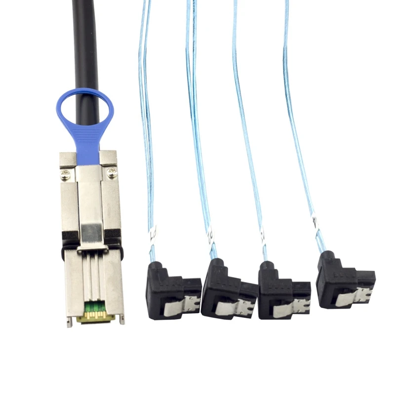 كابل القرص الصلب MINI SAS HD SFF-8088 26P إلى 4 منافذ SATA 7P 90 درجة للخادم