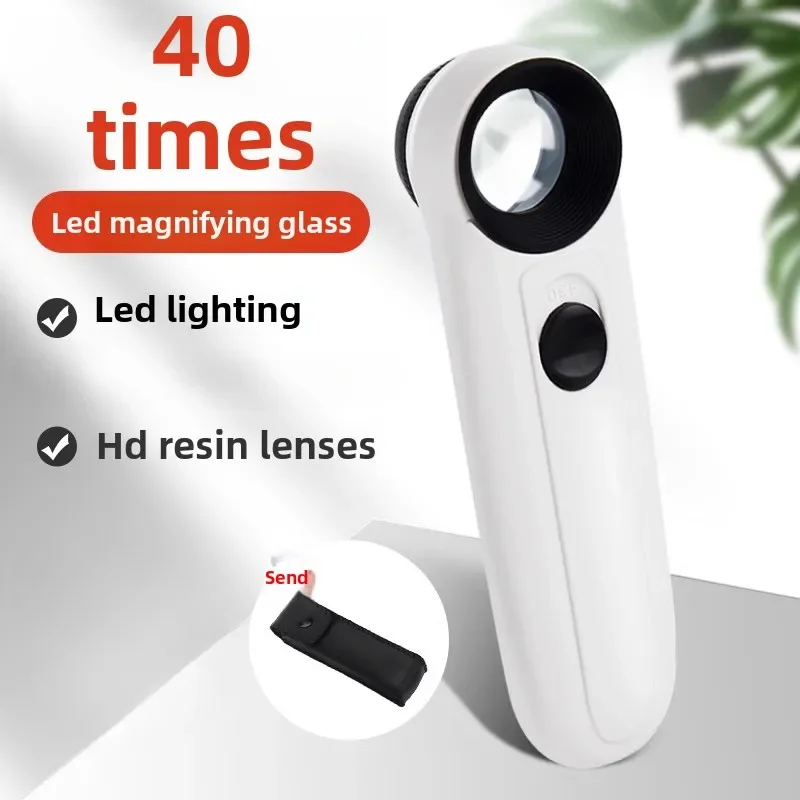 

40X High Definition Handheld Magnifier with LED Light Source for Cell Phone Repair Jewelry Identification