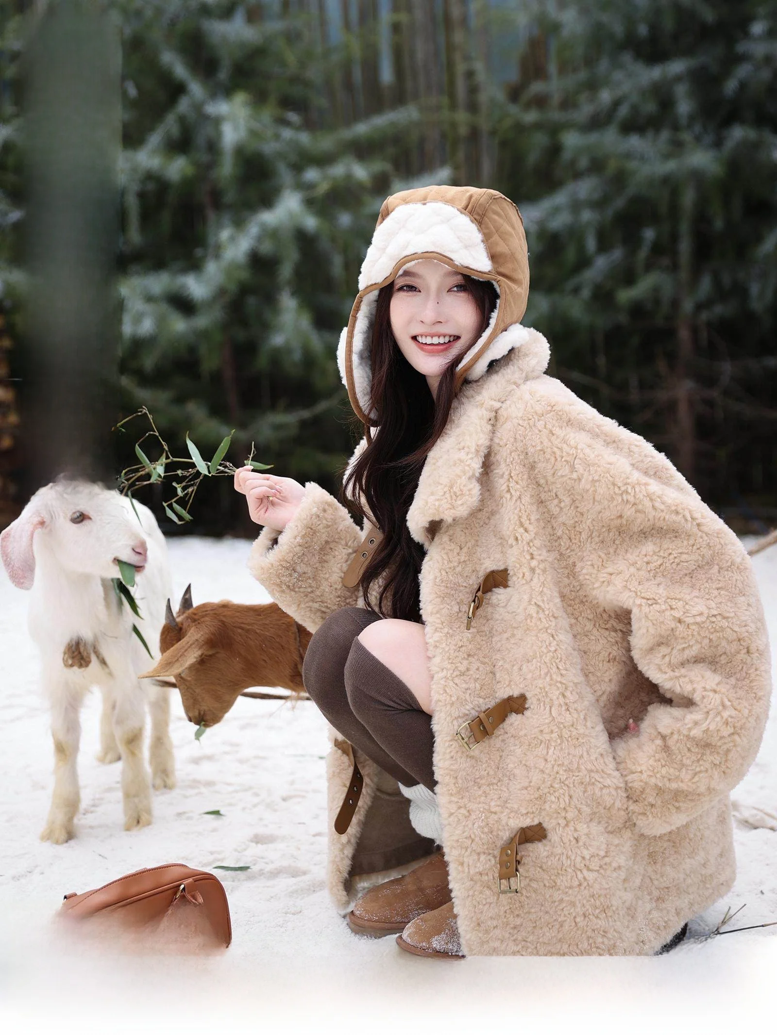 

Lamb Suede Boted Woolen Plum Ripe Fur Coat Lazy Oversized eepskin Inteated Fur Jaet Commute Sle Long Sve Coat