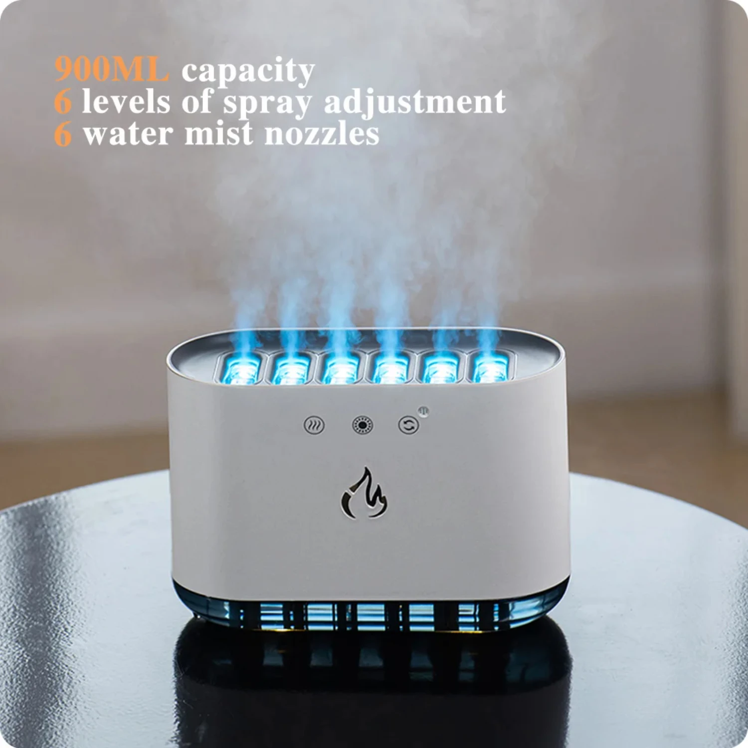 NEW High-capacity 900ML Ultrasonic Air Humidifier with RGB Night Light, Sound Control, 6 Nozzle Water Fogger, Cool Mist Maker, a