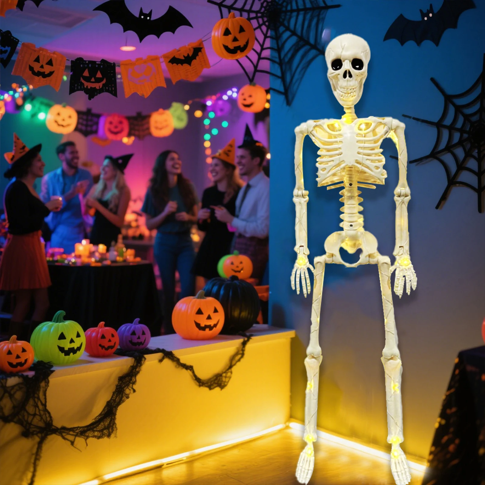 할로윈 인간 해골 LED 조명 해골 전신 해골 장식, 무서운 파티 장식 실내외용